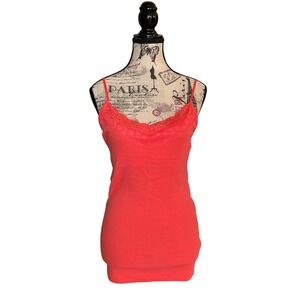 Aeropostale Women Coral Lace Trim Y2K Ribbed Knit Cami Sz L Elena Gilbert Preppy